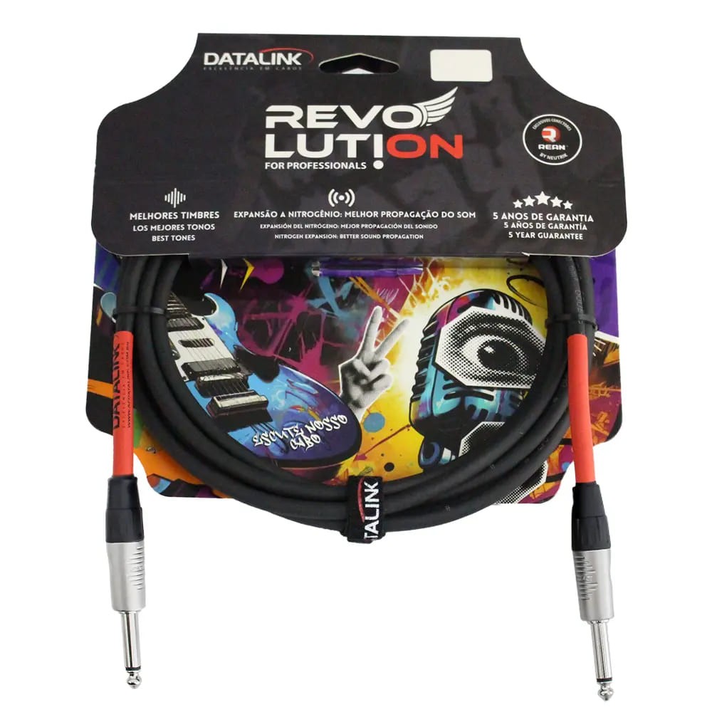 Cabo Datalink Revolution p/ Instrumentos 0,50 Mm² Rean P10-p10 Preto L=3m 