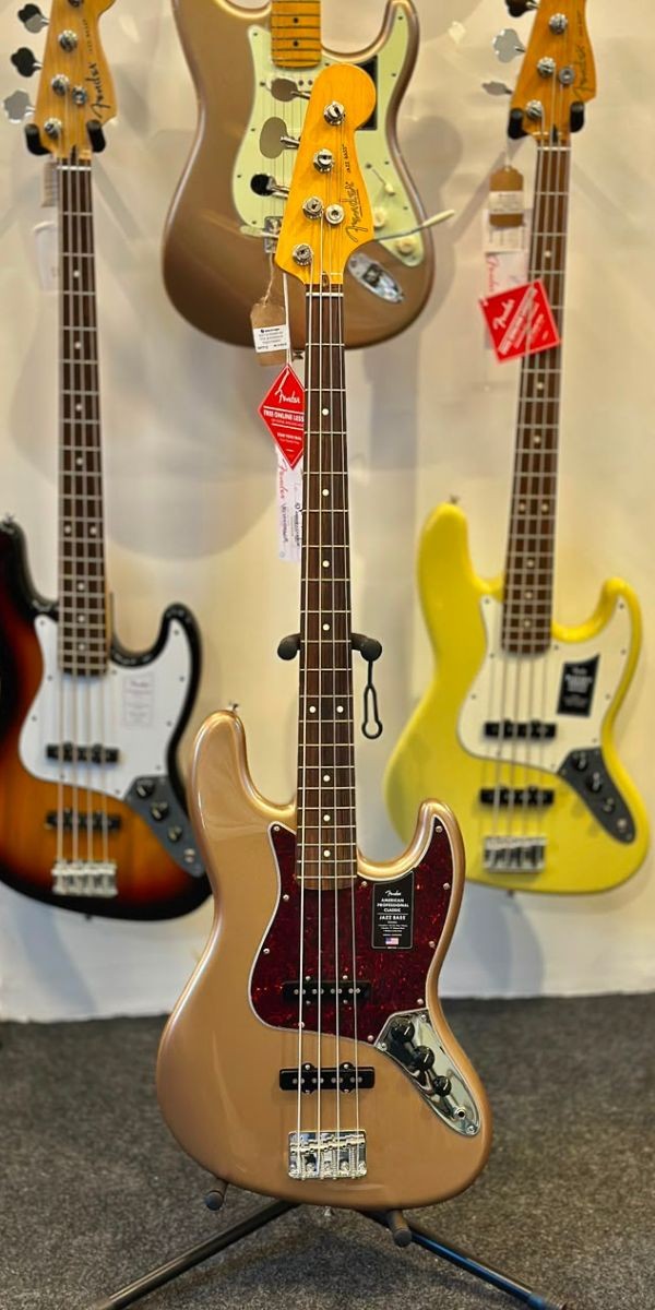Fender American Professional Classic Jazz Bass Rosewood Faded Firemist Gold Acompanha Gig Bag Exclusiva 